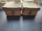 Vintage rieten manden met canvas deksel (2 stuks), Ophalen of Verzenden