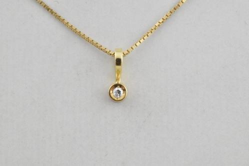 14 KARAAT GOUDEN HANGER MET DIAMANT 482-G, Sieraden, Tassen en Uiterlijk, Kettinghangers, Gebruikt, Goud, Goud, Overige voorstellingen