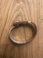 Qoss Armband met leren band en zilveren details, Bruin, Leer, Ophalen of Verzenden, Zo goed als nieuw
