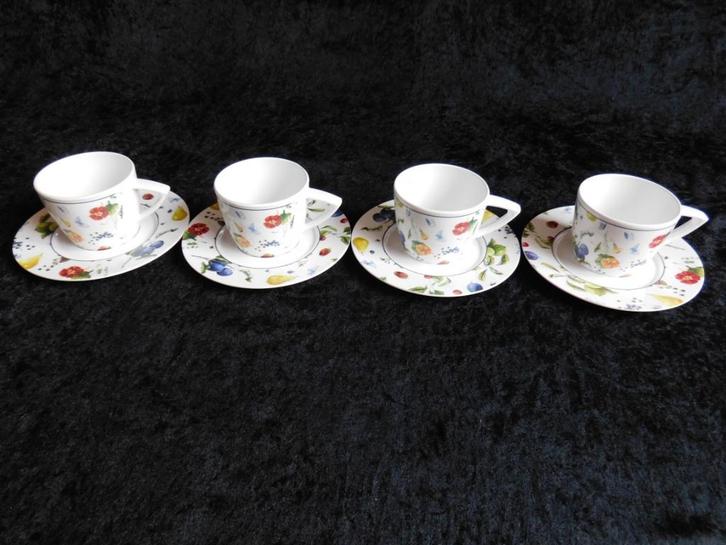 4 Janneke Brinkman Fruit & Flowers koppen en schotels Mepal, Huis en Inrichting, Keuken | Servies, Gebruikt, Kop(pen) en/of Schotel(s)