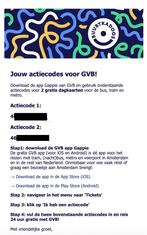 2 stuks; gvb ticket 24h dagkaart, Eén persoon, Bus, Metro of Tram, Nederland, Algemeen kaartje