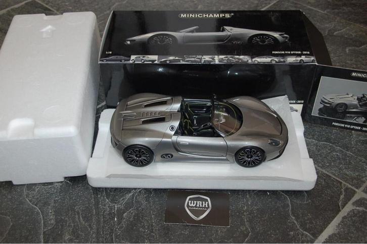 1:18 PORSCHE 918 SPYDER small mirror grey Minichamps WRH, Hobby en Vrije tijd, Modelauto's | 1:18, Zo goed als nieuw, Auto, MiniChamps