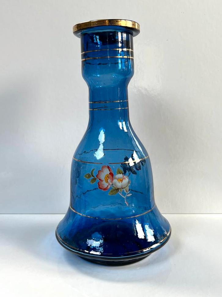 Antieke Boheemse mondgeblazen kobaltblauwe vaas/hookah-basis, Antiek en Kunst, Antiek | Vazen, Ophalen