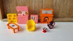 8 x Vintage Tyco Sesamstraat Poppenhuis Interieur Roze Geel, Verzenden, Gebruikt