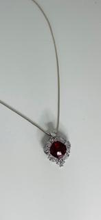Zilveren ketting (925) met edelsteen hanger, Sieraden, Tassen en Uiterlijk, Nieuw, Ophalen of Verzenden, Met edelsteen, Rood