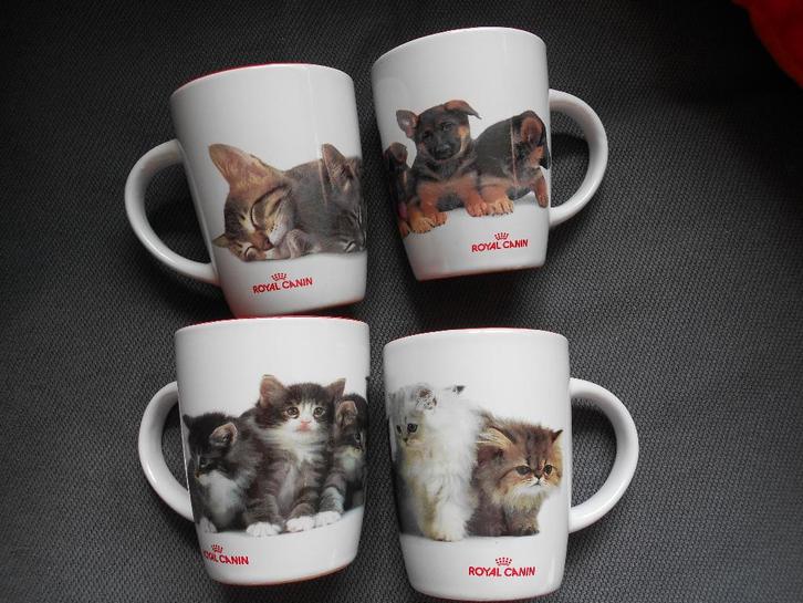 4 Royal Canin bekers poezen hondjes, Huis en Inrichting, Keuken | Servies, Gebruikt, Overige typen, Overige stijlen, Porselein