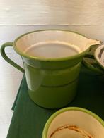 Groen emaille kan, vergiet, schalen., Ophalen of Verzenden