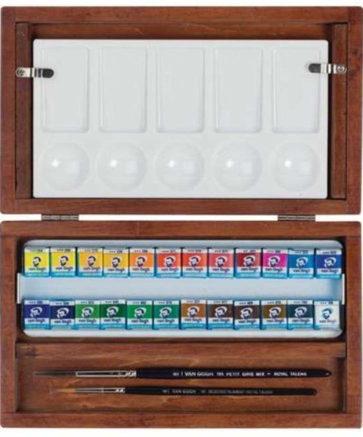 Cadeautip: Houten van Gogh Aquarelkist, Hobby en Vrije tijd, Schilderen, Nieuw, Waterverf, Ophalen of Verzenden