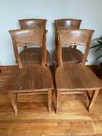 vier teakhouten eetkamerstoelen, Huis en Inrichting, Stoelen, Ophalen, Bruin, Koloniaal, Zo goed als nieuw