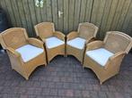 4 Rieten stoelen incl. zitkussens, Gebruikt, Overige kleuren, Tuinstoelen, Riet of Rotan