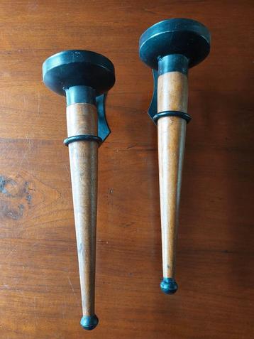 Houten Wandkandelaars - Set van 2 beschikbaar voor biedingen