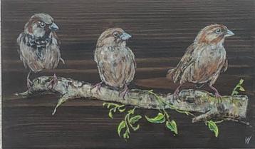 Schilderij Musjes op hout beschikbaar voor biedingen