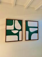 Groot abstract schilderij met houten lijst, Ophalen of Verzenden