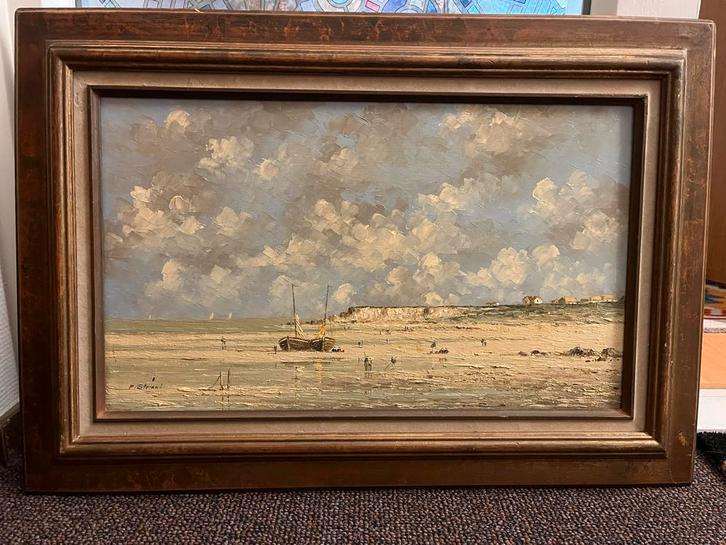 Strandgezicht met bootjes, P. Stefani, Antiek en Kunst, Kunst | Schilderijen | Klassiek, Ophalen of Verzenden
