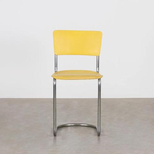 Set van 5 Gispen 108 stoelen geel skai origineel jaren 30, Huis en Inrichting, Stoelen, Gebruikt, Vijf, Zes of meer stoelen, Metaal