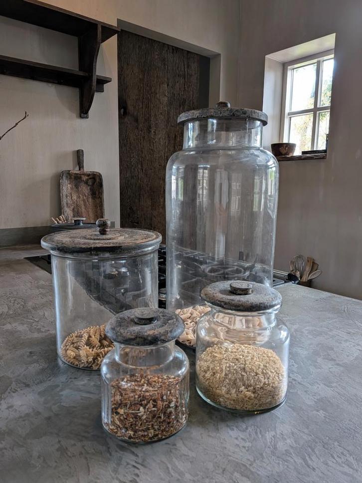 Gave serie voorraadpotten met vintage grey deksel, Huis en Inrichting, Keuken | Potten en Pannen, Nieuw, Pot, Bus of Blik, Glas