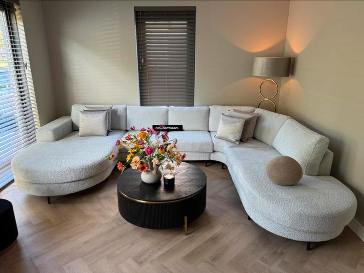 Luxe Velvet Teddy U-Bank Rondo Wit 200x375x270cm NIEUW Uniek, Huis en Inrichting, Banken | Bankstellen, Nieuw, Hoekbank, Vierpersoons of meer