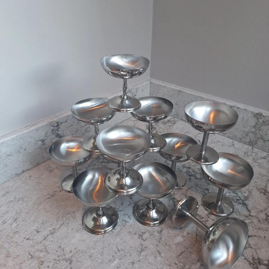 Vintage IJscoupes - 12 stuks feestdagen kerst cadeau diner, Huis en Inrichting, Keuken | Servies, Glas of Glazen, Gebruikt, Ophalen of Verzenden