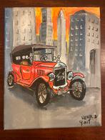 Auto (Ford) op Doek - 24x30cm, Antiek en Kunst, Ophalen of Verzenden