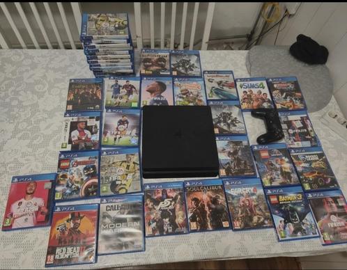 Playstation 4 Slim 1TB + 50 Games, Spelcomputers en Games, Spelcomputers | Sony PlayStation 4, Zo goed als nieuw, Slim, 1 TB, Met 1 controller