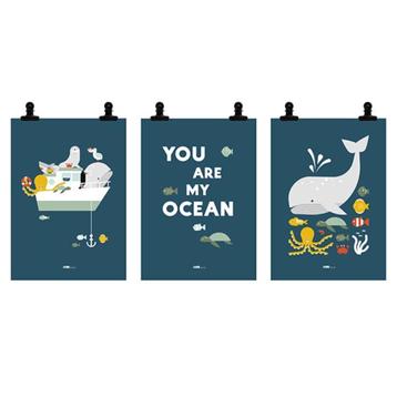 Kinderposters Zee Dieren Blauw (set van 3) ANNIdesign beschikbaar voor biedingen