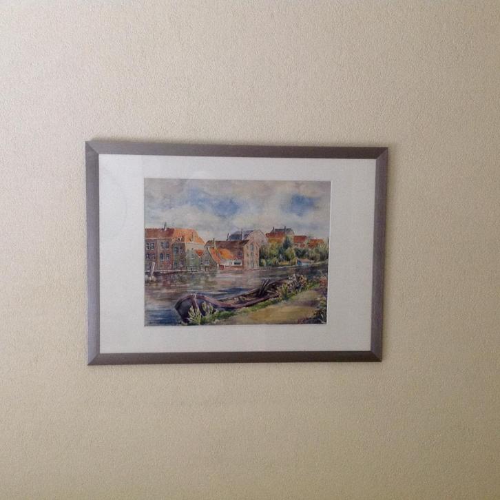 Aquarel oud overschie, Antiek en Kunst, Kunst | Schilderijen | Klassiek, Ophalen