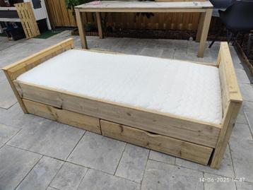 Steigerhouten bed, grote laden, 185x95xm beschikbaar voor biedingen