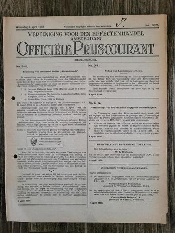 Officiele Prijscourant 4 april 1956 beschikbaar voor biedingen