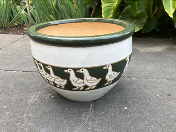 Bloempot geglazuurd met ganzen - 30 cm beschikbaar voor biedingen