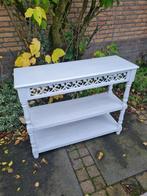 Vintage vol houten side table met metalen rand, Ophalen