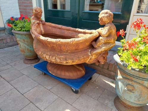 PARELl! XXL1meter Jardinière gietijzer leeuwenkop en kindjes, Tuin en Terras, Tuinvazen, Gebruikt, Ophalen