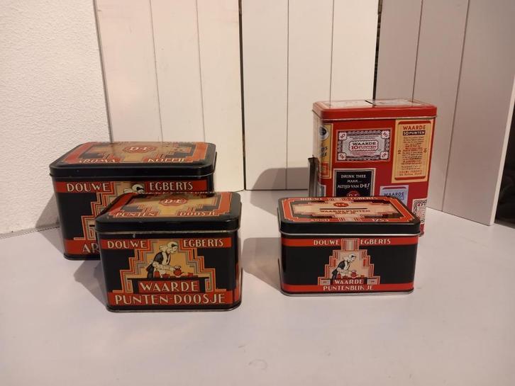 Douwe Egberts blikjes Aroma en Punten doosje, Verzamelen, Blikken, Gebruikt, Koffie, Douwe Egberts, Ophalen of Verzenden