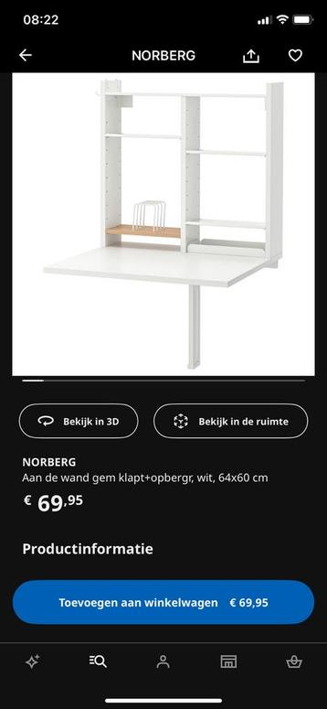 Ikea Norberg opklaptafel/bureau 
