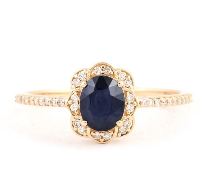 14K / 0.99ct  Sapphire – 0.12ct (natural) diamonds, Sieraden, Tassen en Uiterlijk, Ringen, Nieuw, Dame, 17 tot 18, Goud, Goud