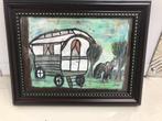 schilderij tekening landschap met woonwagen, Ophalen of Verzenden