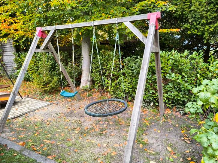 Houten Schommel met Twee Zitjes, Kinderen en Baby's, Speelgoed | Buiten | Speeltoestellen, Gebruikt, Schommel, Aanbouwonderdeel