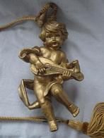 Antiek goudkleurig engeltje/cerubijn met luit, Ophalen of Verzenden