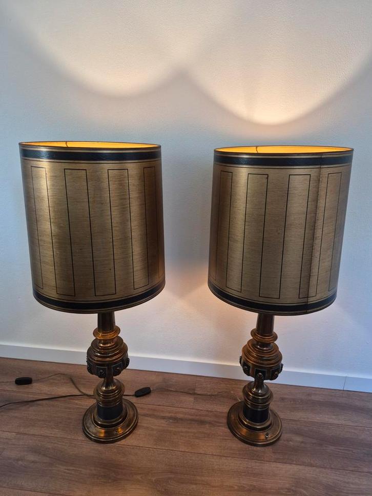 Exclusieve Messing Stiffel Tafellampen, Huis en Inrichting, Lampen | Tafellampen, Gebruikt, 50 tot 75 cm, Metaal, Stof, Ophalen