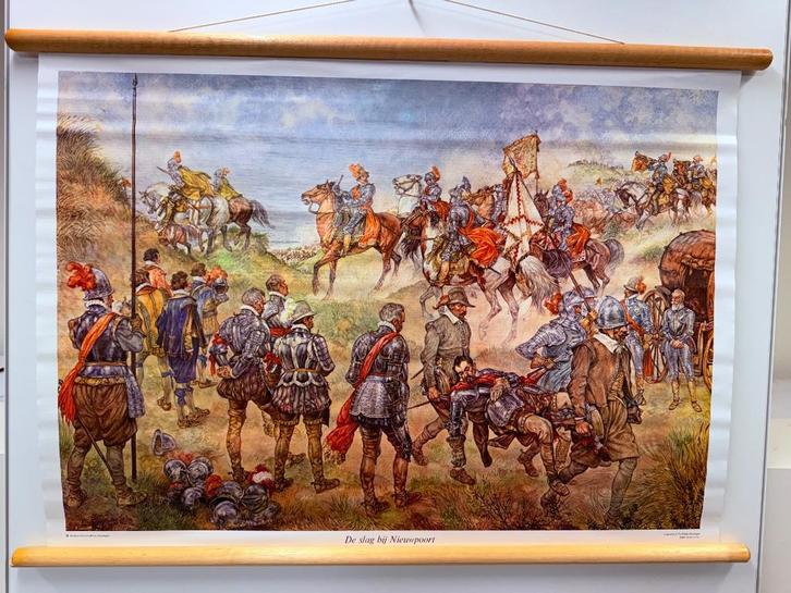 Historische schoolplaat Slag bij Nieuwpoort, Antiek en Kunst, Antiek | Schoolplaten, Geschiedenis, Ophalen of Verzenden
