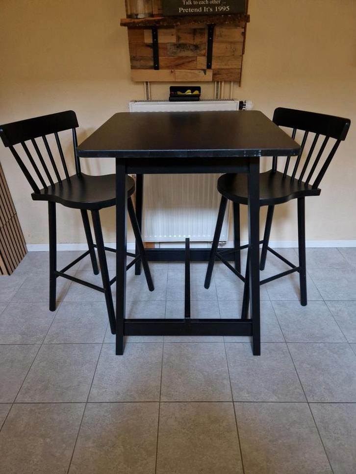 Zwarte Bartafel met 2 Stoelen, Huis en Inrichting, Complete eetkamers, Gebruikt, Minder dan 4 stoelen, Ophalen