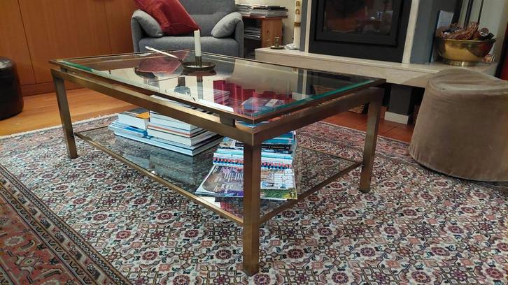 Salontafel Siro, brons met 2 glasplaten, H45 B70 L120, Huis en Inrichting, Tafels | Salontafels, Ophalen
