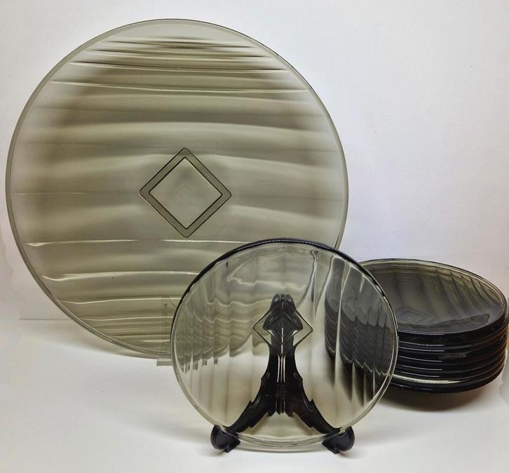 A.D. Copier Art Deco Grijsviolet 10 delig gebakset 1933., Antiek en Kunst, Antiek | Servies compleet, Ophalen of Verzenden