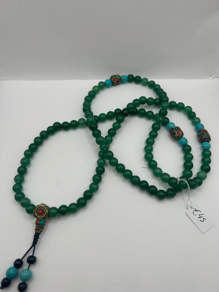 Nepalese Ketting met aventurijn, Sieraden, Tassen en Uiterlijk, Kettingen, Zo goed als nieuw, Steen of Mineraal, Groen, Met edelsteen