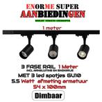 AANBIEDING COMPLETE SET-1 METER 1 FASE RAIL MET 3 SPOTS, Verzenden, Nieuw, Metaal, PREMIUM SPOT EN RAIL