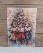 Vintage look kerst-kaart 3 meisjes zingen, Ophalen of Verzenden, 1980 tot heden, Ongelopen, Feest(dag)