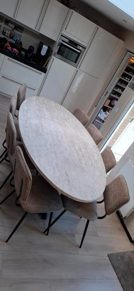 travertin eettafel ovaal €1300 korting, Huis en Inrichting, Tafels | Eettafels, Zo goed als nieuw, 100 tot 150 cm, 200 cm of meer