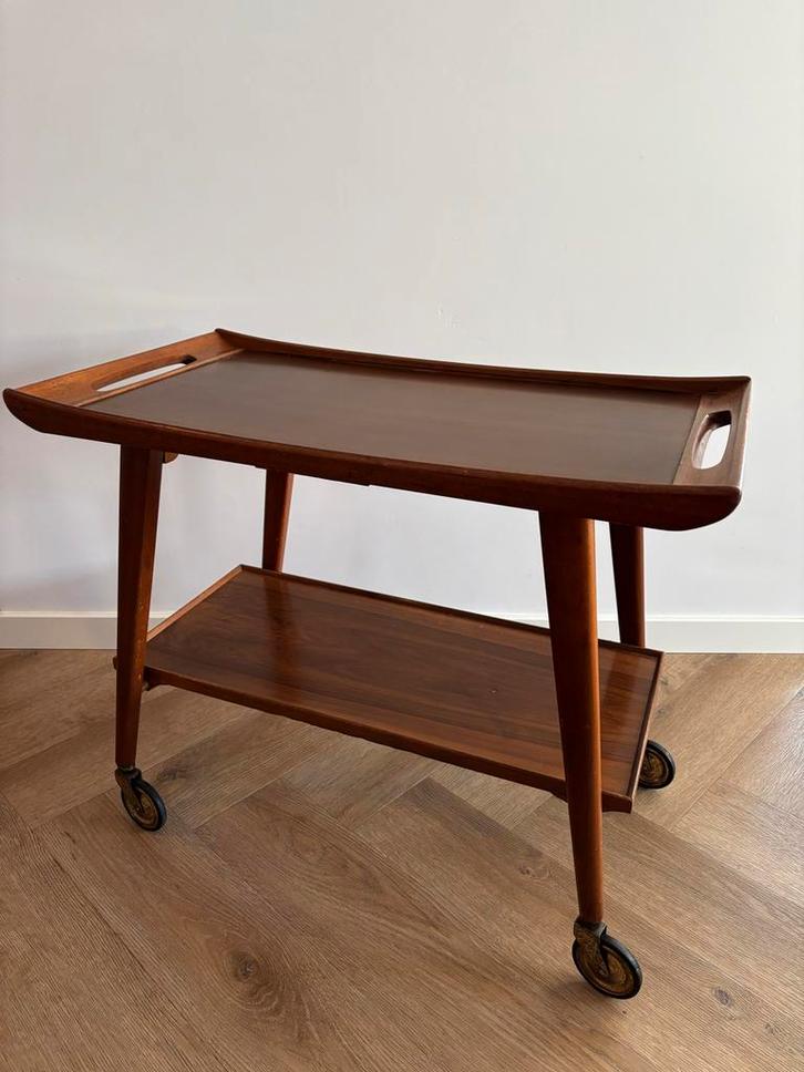 Vintage OPAL houten Barwagen / Serveerwagen - Jaren 50, Huis en Inrichting, Tafels | Sidetables, Gebruikt, 25 tot 50 cm, 50 tot 100 cm