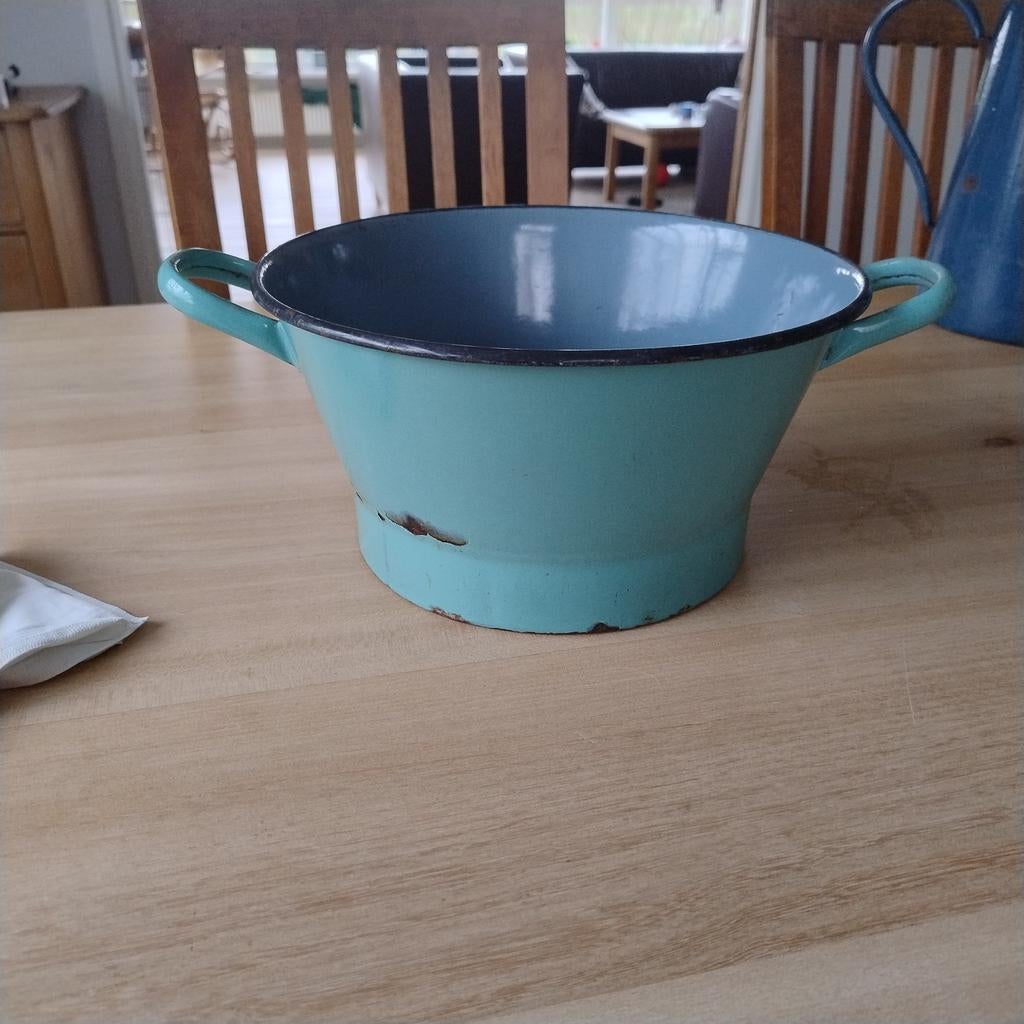 Vintage emaille vergiet groen, Antiek en Kunst, Antiek | Emaille, Ophalen of Verzenden