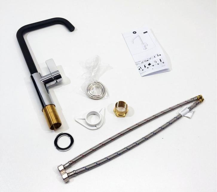 REGINOX PEARL KEUKENKRAAN MAT ZWART MET CHROOM, Doe-het-zelf en Verbouw, Sanitair, Nieuw, Kraan, Chroom, Ophalen of Verzenden