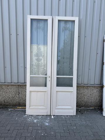 Prachtige antieke ensuitedeuren met geetst glas 71 x 285 beschikbaar voor biedingen